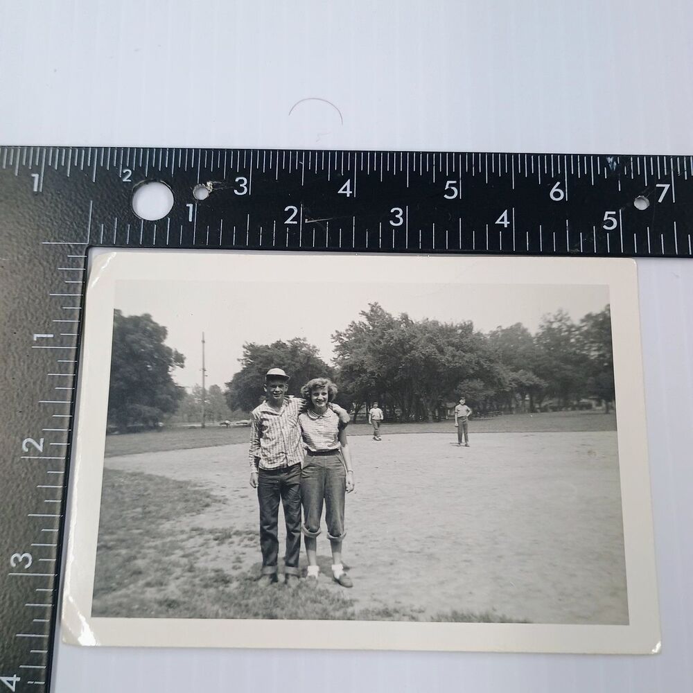 1953 Baseball Field Youth Friends Snapshot Photograph Americana